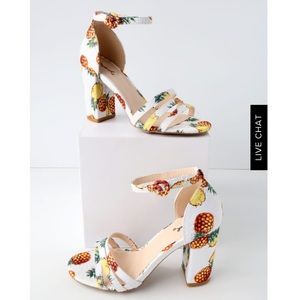 Pineapple print ankle strap heels